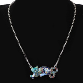 DUOWEI Cute Enamel Cat Necklace Pendant for Women Girls Charms Gifts Chain, Enamel, No Gemstone