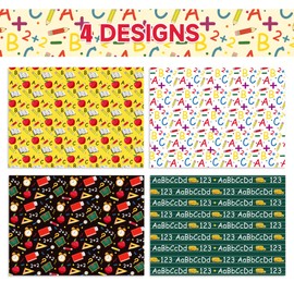 12 Sheets Wrapping Paper, 20x27in School Opening Gift Wrap Paper ABC Apples School Bus Patterns Wrapping Paper for Back to School Decor Gift Wrapping (School)