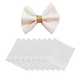 Homejoy Plaid Cloth Napkins Set of 8, Checkered Style Jacquard Fabric Polyester Washable Reusable Cloth Napkins for Kitchen Dining Restaurants Wedding Party 17X17 Inch Ivory