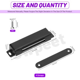 Swpeet 4 Pack 3.85" x 0.8" Black Stainless Steel Extra Large Cabinet Magnetic Catch with Screws Assortment Kit, Strong Door Magnetic Catches for Door Kitchen Cupboard Closure Closet Door Close