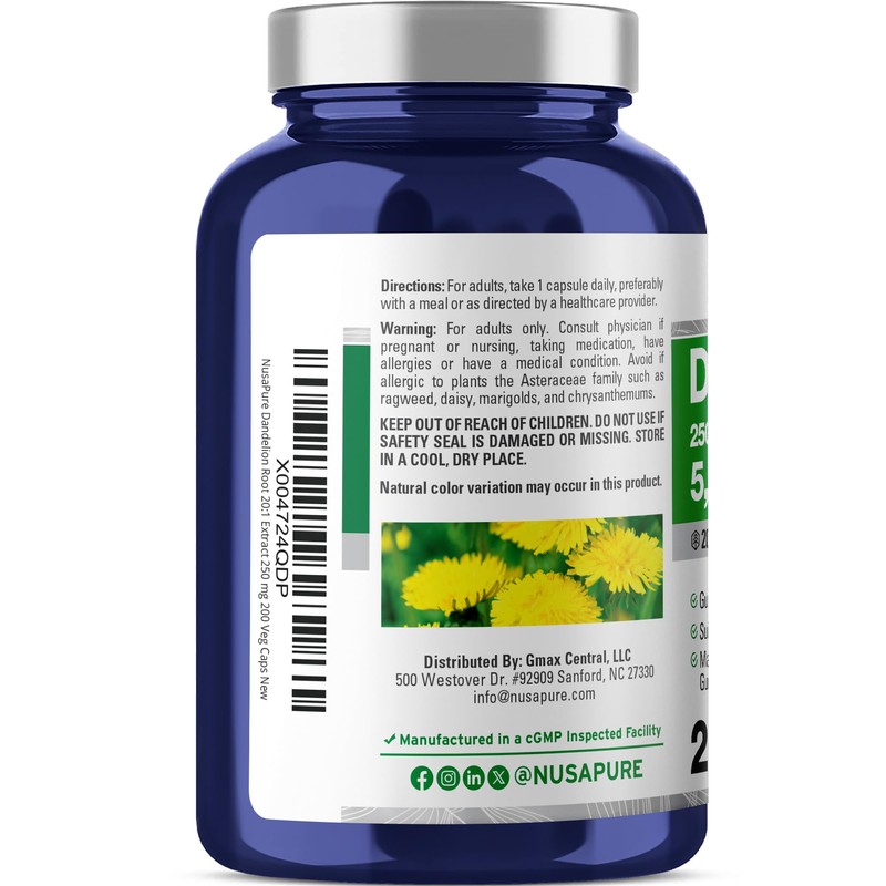 NusaPure Dandelion Root 20:1 Extract, 250 mg Equivalent to 5000mg