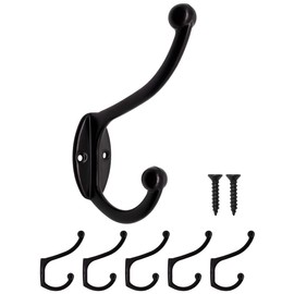 Fuxxer® 5 x Classic Coat Hooks, Towel Hooks, Clothes Hooks, Black