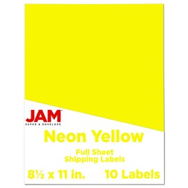 JAM PAPER Shipping Labels - Full Page - 215.9 x 279.4 mm (8 1/2" x 11") - Neon Yellow - 10 Full Sheets/Pack