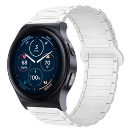 Compatible with Moto Watch 120 bands, 18mm, 20mm, 22mm Magnetic Silicone Sport Strong Magnet Strap Watchband Compatible with Moto 40, 70, 100, 120, 360 3rd Gen 2020 Smartwatch (White, 22mm size band)