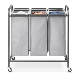 Whitmor Triple Laundry Sorter - 3 Removable Bags with Easy-Grip Handles - Rolling Laundry Sorter - Grey