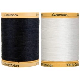 2 Pack Bundle - Black + White - Gutermann Natural Cotton Thread Solids 876yds Each