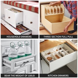 10 inch Soft Self Close Drawer Slides 6 Pairs (12pcs) Full Extension Ball Bearing 3 fold Full Stretch Side Mount Drawer Slides 100 LB Capacity Drawer Slide 10" Silver