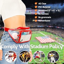 Veckle Clear Fanny Pack Stadium Approved - Adjustable Belt Bag for Women Fits Sport Events, Travel, Beach, Concerts, Stadium Waist Bag (for age 12 or above), Red