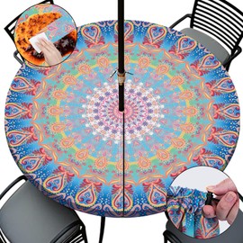 opstellen - Mantel redondo con agujero para paraguas y cierre, impermeable, ajustable, para mesa de patio al aire última intervensión, manteles elásticos para campista, picnic, camping, exterior, 40 a