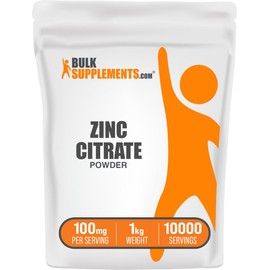 BulkSupplements.com Zinc Citrate Powder - Zinc Supplements, Mineral Supplement, for Immune Support - Gluten Free, 100mg per Serving, 1kg (2.2 lbs) (Pack of 1)