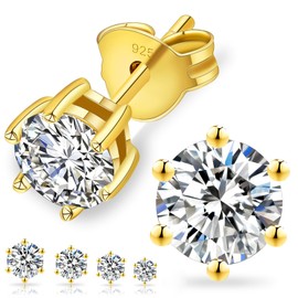 KRKC&CO Moissanite Stud Earrings, 14K Gold Gold Plated Earrings, 1.5CT D-Color VVS1, Brilliant Cut Big Diamond Silver Earring, Simple Earrings for Men, 6-Prong