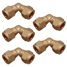 8mm Brass Compression Elbow Connectors – Pack of 5 | Durable 90° Plumbing Joints for 8mm Copper Pipe