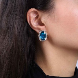 Cimenexe Bohemian Ruby Crystal Earrings Red Ruby Oval Earrings Ruby Rhinestone Stud Earrings Retro CZ Gemstone Earrings Jewellery for Women and Girls Gifts, Zinc, No Gemstone