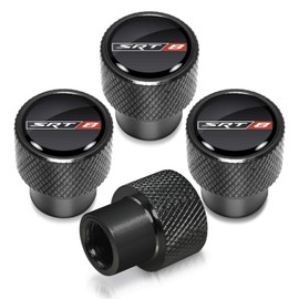 iPick Image for SRT-8 Logo in Black on Black Aluminum Tire Valve Stem Caps for Dodge Jeep RAM