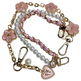 2 Pcs Phone Charm Wrist Strap with Tether Tab, Double Anti Lost Pearl Beaded Wrist Lanyard with Flower, Detachable Leather Metal Phone Charms for Bag, Key Chains, Camera Decor(Little Pearl+Pink Leather)