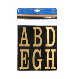 Hillman 839712 Square Cut Letters 48 Pieces Self Adhesive Sign Kit, Black and Gold Mylar, 3 inches Characters 1-Sign Kit