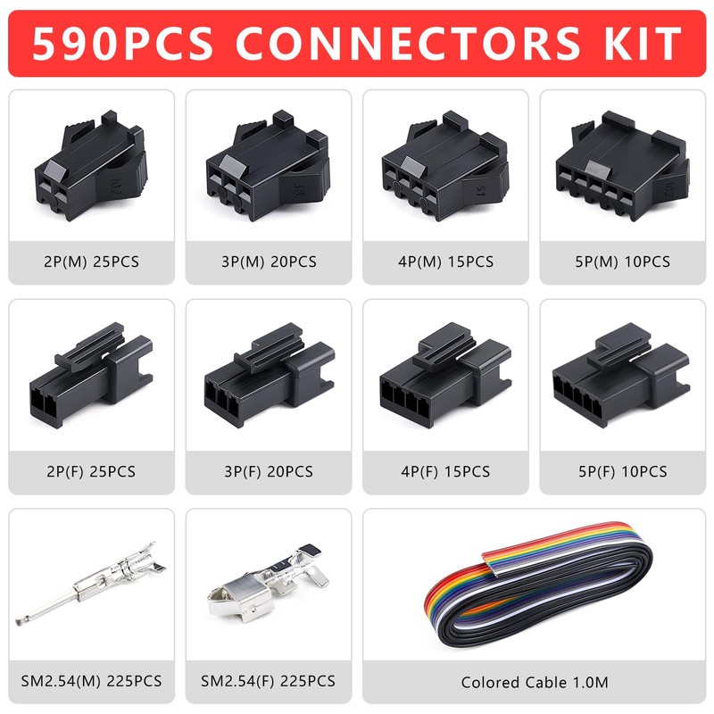 Zhushan JST Connector Kit with Open Barrel Crimper - 590PCS