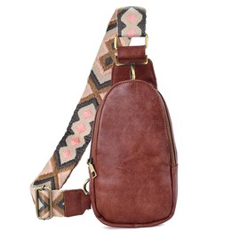 KlaOYer Sling Leather Bags For Women Crossbody Small Fanny Pack Purses Chest Bags With Guitar Strap For Gril Lady (Red)