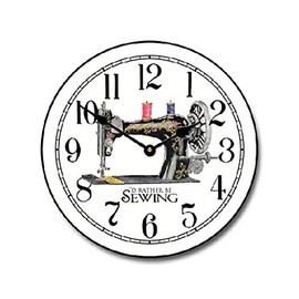 Wewing Machine Wall Clock Sewing Room Wooden Decorative 12 Inch Round Silent Non-Ticking Clock Battery Operated Wall Clocks Easy to Read for Kitchen Living Room Works