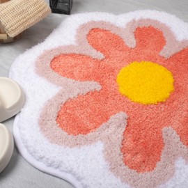 Pink Bathroom Rugs Soft Microfiber Flower Bath Mat Non Slip Absorbent Flower Shaped Rug for Girls Preppy Bedroom Decor Aesthetic Cute Bath Mat Machine Washable Bath Rug for Shower Bathtub Room Decor