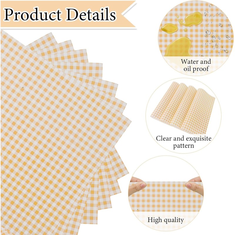 Checkered Greaseproof Paper Sheets, 100 Pack Checkered Greaseproof Paper Sheets,