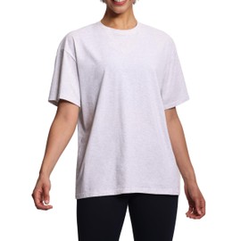 THE GYM PEOPLE Women's Casual Oversized T-Shirts Summer Crewneck Short Sleeve Workout Basic Tee Tops Heather White
