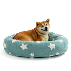 Mora Pets Donut Dog Beds for Medium Dogs Round Calming Pet Bed with Cute Star Fluffy Pet Cushion with Removable Washable Cover Soft Warm Fancy Circle Puppy Bed Anti-Slip Blue 30"