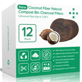 Biodegradable Natural Filter - 2 Years Supply for Kitchen Compost Bins - Longer Lasting Activated Charcoal - Universal Size Fits All Compost Bins up to 7.25" Filter Size - Replacement Set of 12