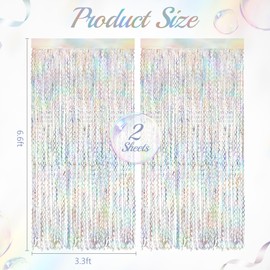 2 Pack Iridescent Wavy Foil Fringe Curtain,3.3x6.6 ft Color Changing Tinsel Backdrop for Birthday, Baby Shower, Wedding, Bachelorette, and Holiday Party Décor