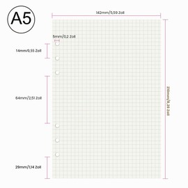 135 Sheets A5 Paper Squared OVISEEN 6 Holes A5 Refill Paper Refillable Refill Paper Refill Pads for Notebook, Diary, Sketch, Painting (3 Packs)