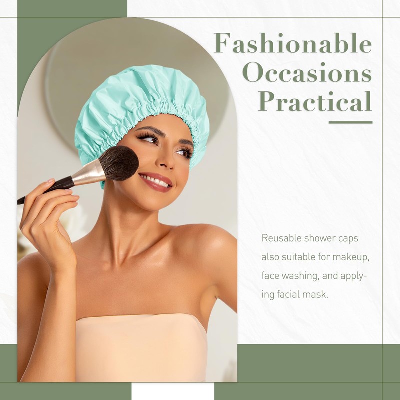 Reusable Shower Cap for Women, Large Waterproof Shower Essentials Bonnet