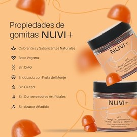 NUVI+ Gomitas de Omega 3 con Coenzima Q10, Cúrcuma, Vitamina C y D3 | Suplemento Natural sin Azúcar | 60 Gomitas Mandarina | Omega3 EPA DHA | Aceite de salmón