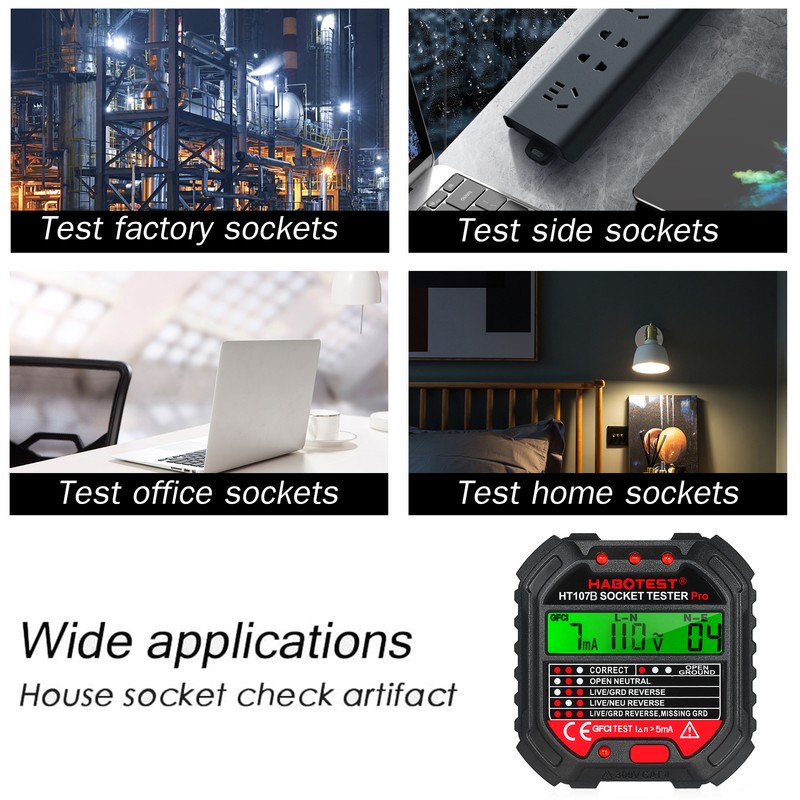 HABOTEST GFCI Outlet Tester with Voltage Display 90-250V Socket Tester