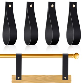 Vercraft 4 Pcs Faux Leather Sign Straps for Hanging Sign Faux Leather Curtain Rod Holder Straps Hanger for Engagement Wedding Welcome Event Display Seating Chart Ceremony Frame(Black)
