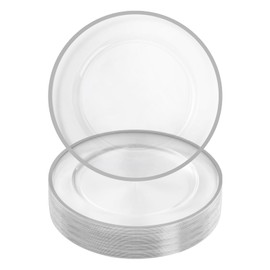 Goodluck 12 Inch Silver Charger Plates, 25 Pack Clear Charger Plates, Disposable Charger Plates, Plastic Charger Plates for Dinner, Wedding, Party