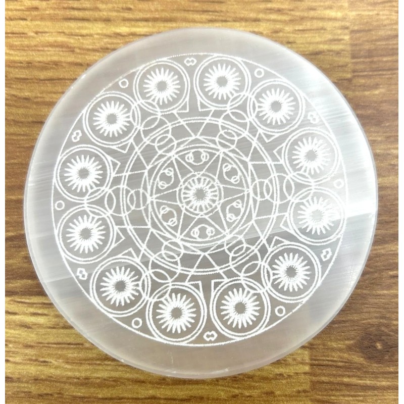 crystalmiracle Beautiful Selenite Reiki Round Plate Healing Wellness Meditation Handcrafted