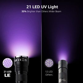 LE Black Light Flashlight, Small UV Lights with 21 LEDs, 395nm, Ultraviolet Light Detector for Invisible Ink Pens, Pet Dog Cat Urine Stain and More, AAA Batteries Included