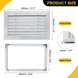 WorkBless 16"x10" Aluminum Door Vent Grille with Adjustable Louvers (Silver Finish)