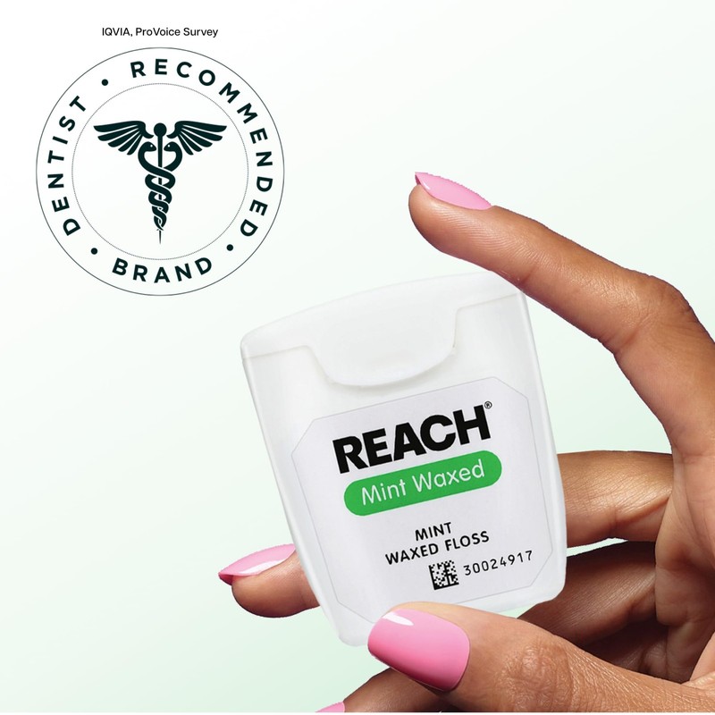Reach Waxed Dental Floss, Mint, Plaque Remover For Teeth, Shred