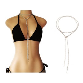 Zeshimb Cubic Zirconia Tennis Necklace Long Rhinestone Chain Drop Y Necklace Layered Tennis Choker Minimalist Long Crystal Chain Lariat Necklace CZ Diamond Chain Y Necklace Jewelry for Women Girls