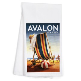 Lantern Press Avalon, New Jersey, Beach Chair and Ball (100% Cotton Tea Towel, Decorative Hand Towel, Kitchen and Home)