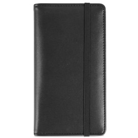 LOLOMLO PU Leather Checkbook Cover for Register Duplicate Checks, RFID Blocking Checkbook Holder with Elastic Strap & PVC Flap for Men and Women, Black, Simple Style