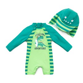 BONVERANO(TM Infant Boy's UPF 50+ Sun Protection L/S One Piece Zip Sun Suit (4Y, Green)
