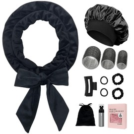 Juego de 12 Piezas Rizadores Sin Calor para Dormir, 4 Tamaños Autoadherentes, Crea Rizos Naturales y Definidos sin Daño al Cabello, Incluye Cinta Sujetadora y Bolsa de Regalo, Ideal para Cabello Corto, Mediano y Largo (Negro)