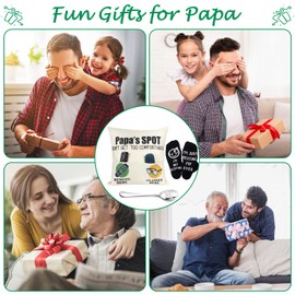 Jpfezry Papa Gifts - 2-Pocket 2-Sided Pillow Covers 18”*18” + Engraved Spoon + Socks, Fathers Day Birthday Gift (No Fillers)
