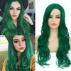 Long Curls Green Waves Wig Women Side Parts Natural Shape