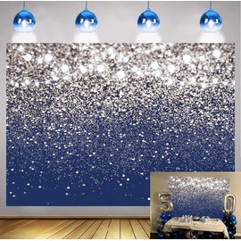 Royal Blue Backdrop Blue and Silver Glitter Photography Background for Birthday,Wedding,Prom,Graduation Party,New Year Decoration Banner Portrait Family Photo Booth Props