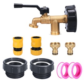3-in-1 IBC Tote Adapter Kit with Dual Brass Faucet – Fits 275-330 Gallon Water Tanks, 3/4'' NPT to Double GHT Outlet for Garden Hose, RV, Rain Barrels