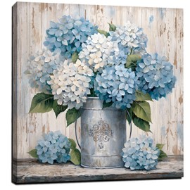 LAIART Blue Hydrangea Wall Art Farmhouse Wall Decor Flower Canvas Print Artwork for Bathroom Bedroom Living Room Dining Room