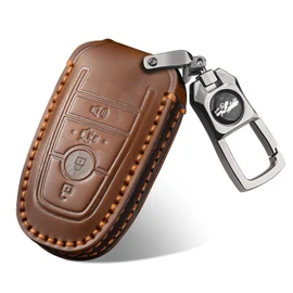 QBUC for Ford Key Fob Cover,Leather Key Shells Compatible with Ford Explorer Bronco Escape Expedition Edge F150 Fusion Mustang Ranger Lincoln (Brown, 4 Buttons)